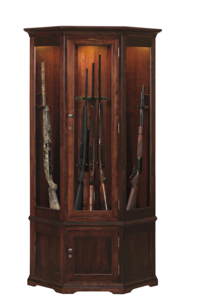 Lighted Corner Gun Cabinet - Brown Maple